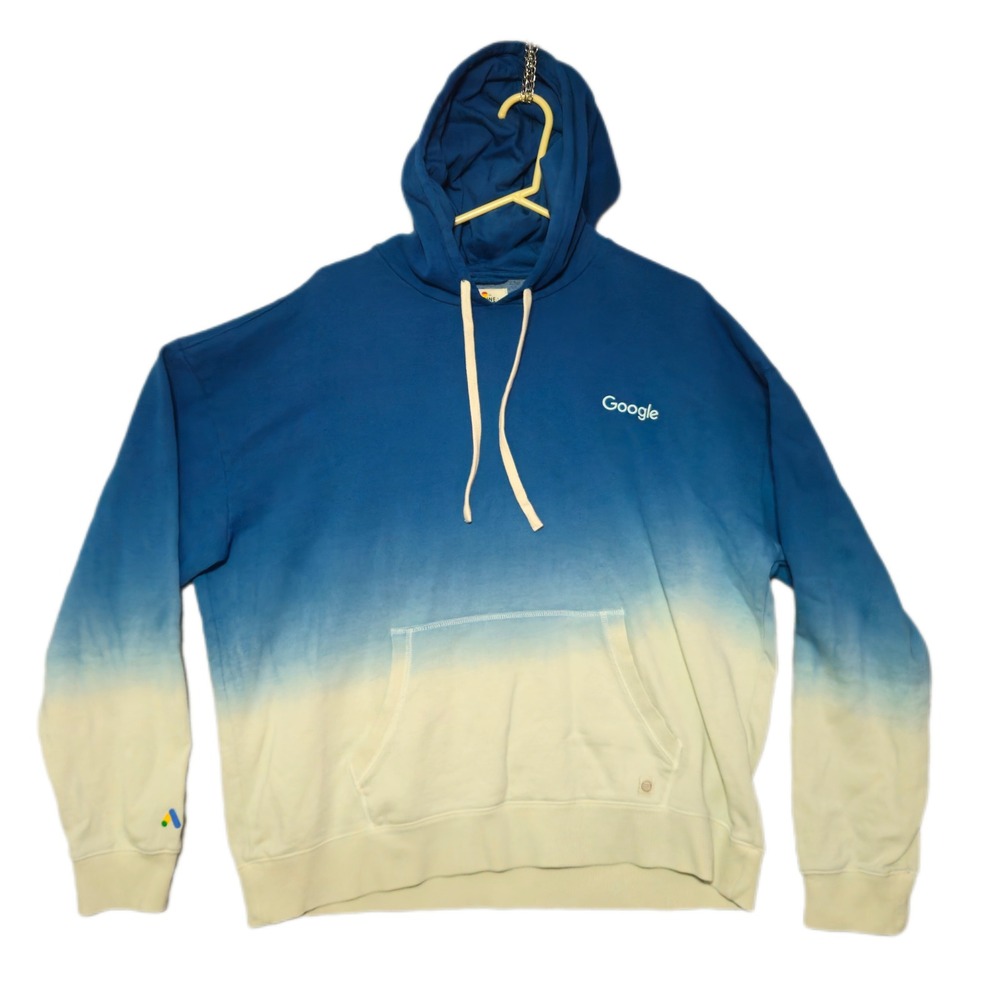Marine Layer Google Hoodie Mens Large Blue Ombre Dip Dye Tech Swag 17106